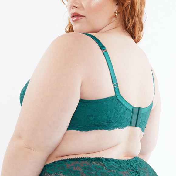 Savage x Fenty Bra Floral Lace Unlined Womens Plus Size 38DD Hunter Green Sexy - Picture 9 of 10